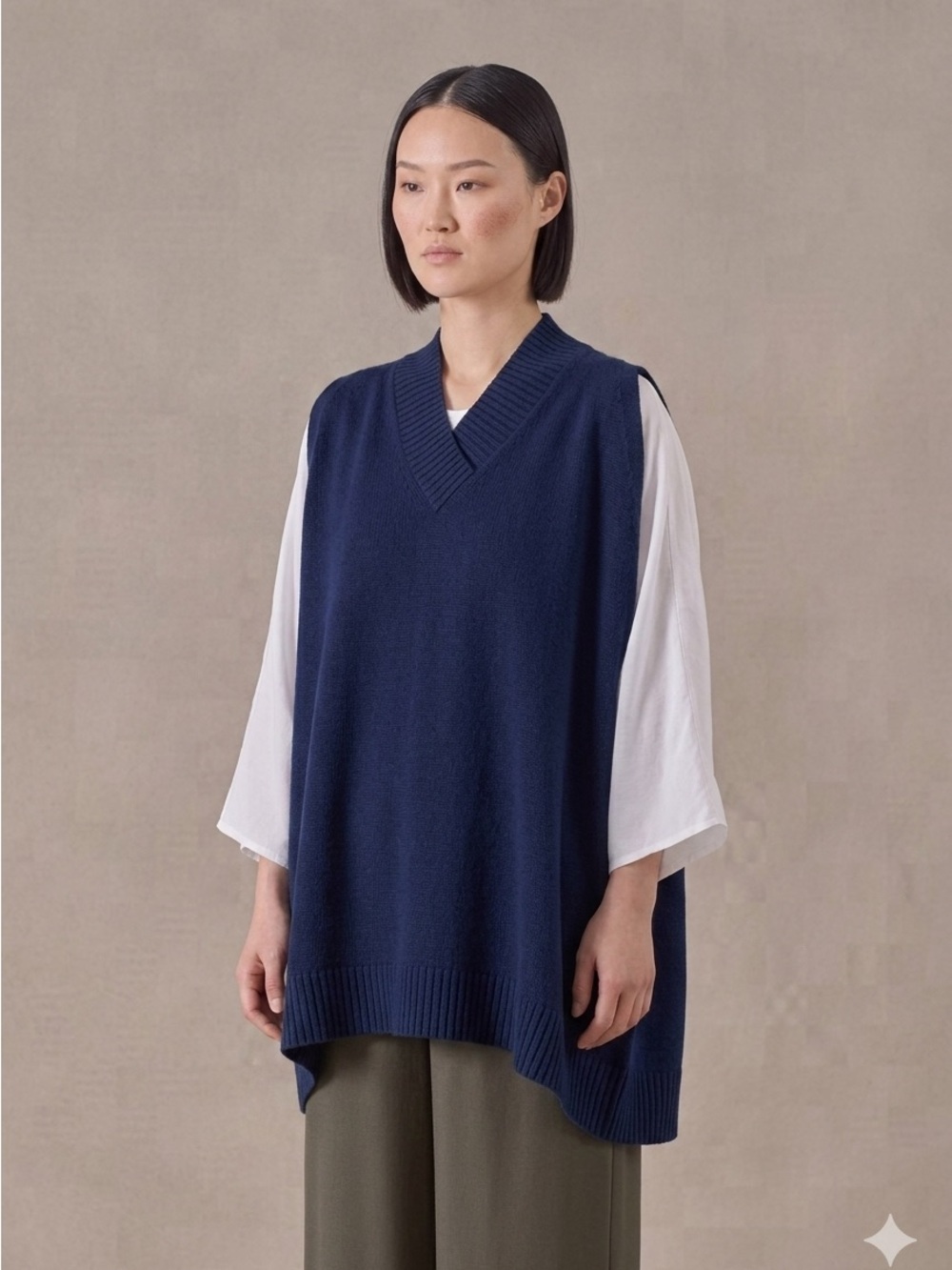 ESKANDAR Merino wool a-line sleeveless cross over v-neck - long Vest (125)